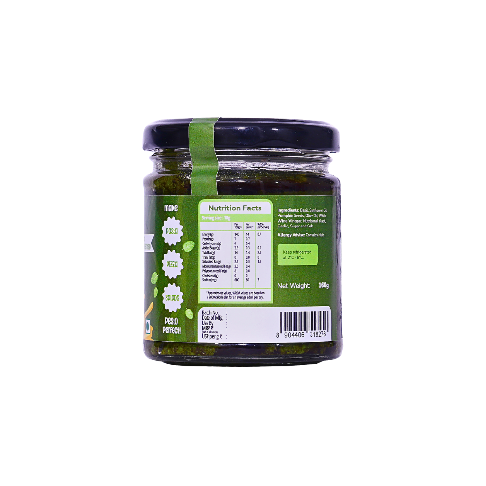 Basil Pesto (Preservative, Dairy, Cholesterol & Lactose Free, Cruelty Free)