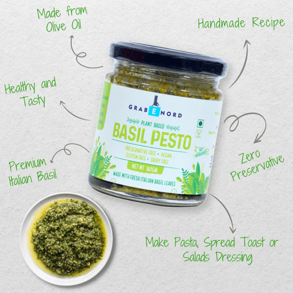 Basil Pesto (Preservative, Dairy, Cholesterol & Lactose Free, Vegan)